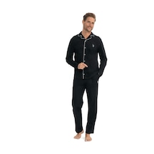 U.s. Polo Assn. 12039 Erkek Patlı Boydan Düğmeli Pijama Takımı Siyah