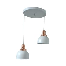 Rys Retro Metal Beyaz 2 Li Bakır Duylu Dekoratif Rustik Sarkıt Avize Çap :30 Cm
