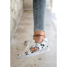Kadın Vegan Deri Beyaz Günlük Sneakers - Stay Clever Tasarım Çok Renkli