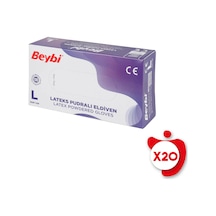Beybi Pudralı Lateks Eldiven L Beden Beyaz 100'lü 20 Paket
