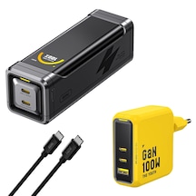Aohi The Black Warrior 10.000 Mah 65w Powerbank, Youth 100w 3 Portlu Şarj Adaptörü Seti Siyah