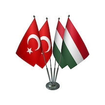 Masa Üstü Macaristan Bayrağı Türk Bayrağı Dörtlü Krom Direk Masa