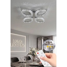 LumiaLighting Yonca Model Gümüş Kumandalı 4"lü Ledli 3 Renk Modu Kristal Salon Mutfak Yatak Çocuk Odası Avize