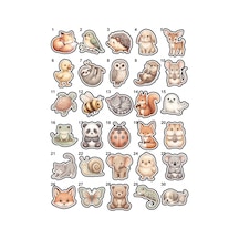 30 Adet Pastel Sulu Boya Sevimli Hayvanlar Sticker Seti - Laptop Defter Telefon İçin Çok Renkli