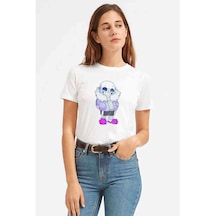 Undertale Mozaik Baskılı Beyaz Kadın Tshirt