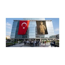 Atatürk Portre Türkiye Cumhuriyeti Kurucusu Mustafa K. Atatürk Bayrak Ve Türk Bayrağı Premium Raşel Kumaş 2'li Set 10x15 Metre Ata3 Diğer
