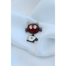 Mini Kırmızı Kedi Broş Kırmızı