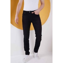 Erkek Siyah Düz Regular Fit Likralı Düz Paça Kot Pantolon Siyah