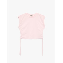 Koton Pamuklu Kolsuz Bisiklet Yaka Büzgülü Crop Bluz Pembe 6sal30016ık Gül