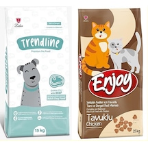 Trendline Dog Biftekli Köpek Maması 15 KG +  Enjoy Tavuk Etli Yetişkin Kedi Maması 15 KG