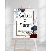 Söz Nişan Düğün İçin 50x70 Karşılama Panosu - Renkli Çiçek Tasarımlı 07 Beyaz
