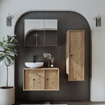 Lavabolu Mdf 75 Cm Çekmeceli Gusto Banyo Dolabı + Aynalı Dlp Atl Atlantik Çam