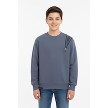 Fermuarlı Respect Baskılı Siyah Erkek Çocuk Sweatshirt-90845 İndigo