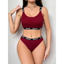 Kadın Bordo Love Yazılı Sütyen Kilot Takımı 5157 Beden: L/xl, Renk: Bordo