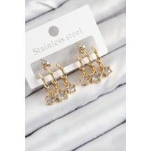 Pirinç Zirkon Taşlı Sallantılı Yıldız Model Gold Renk Kadın Küpe Diğer