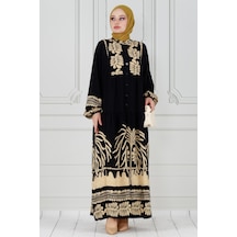 Yarasa Kol Karışık Desen Viscon Elbise-vizon-3799 - Vizon