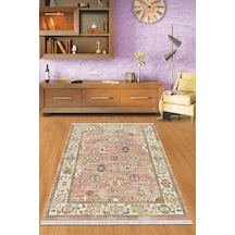 Pembe Çerçeveli Dokuma Pamuk Taban Kaymaz Kilim Klm037n11