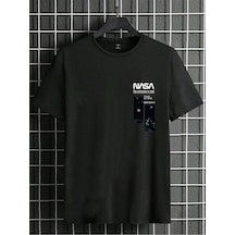 Siyah Oversize Nasa Baskılı T-shirt - Oversize Baskılı Siyah