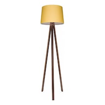 Şık Lambader Modern Abajur Tripod Ahşap Sarı Kahve Ly639