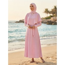 Lovie Moda Beli Lastikli Çıkarılabilir Pelerin Detaylı Elbise Pembe