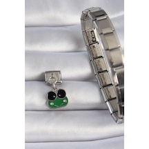 Zarif Kadın İçin Silver Çelik Yeşil Kurbağa Bileklik Gri