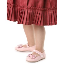 Kiko Kids Cırtlı Kum Sim Fiyonklu Kız Çocuk Babet Ayakkabı Ege 202 Rugan Pembe