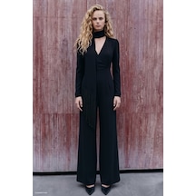 Sateen Püskül Fularlı Krep Tulum - Siyah-138061