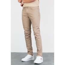 HLT Jeans Erkek Bej Taşlamalı Slim Fit Likralı Jean Kot Pantolon Jeff