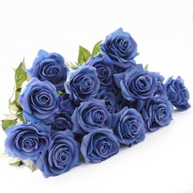 Mavi 10 Adet/takım  Lateks Gerçek Dokunmatik Çiçek  Nedime Buketi Güller Ev Düğün