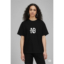 Nevermind Oversize Tişört Kadın "nevermınd" Baskılı Geniş Kalıp T-shirt U Siyah