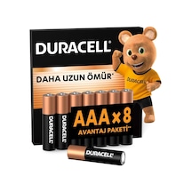 Ayrex Duracell Basic Aaa Alkalin Ince Kalem Pil 8'li Paket 1,5v Daha Uzun Ömürlü Günlük Cihazlar Içi