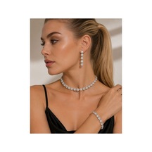 Zirkon Taşlı Kolye,küpe,bilezlik Seti Gümüş Renk Gümüş - 892050927 Gümüş