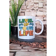 "lever Up Your Life" Gamer Hediyelik Baskılı Çay Kahve Sunum Kupa Bardak Beyaz