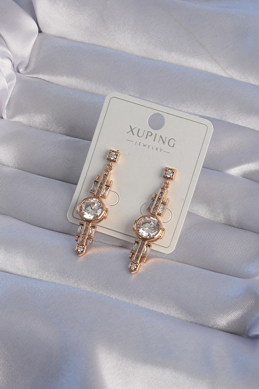 Xuping Rose Renk Zirkon Taşlı Geometrik Sallantılı Küpe Çok Renkli 28397802