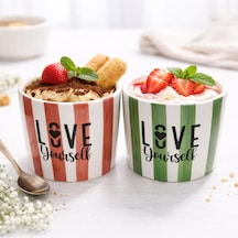 Love Yourself 2'li Seramik Kase 8 Cm Tatlı, Granola Ve Dondurma Sunum Kasesi Çok Renkli