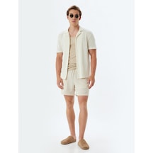 Koton Skinny Fit Şort Kısa Beli Bağcıklı Cep Detaylı Pamuklu Bej Çizgili 4sam40242hw Ekru