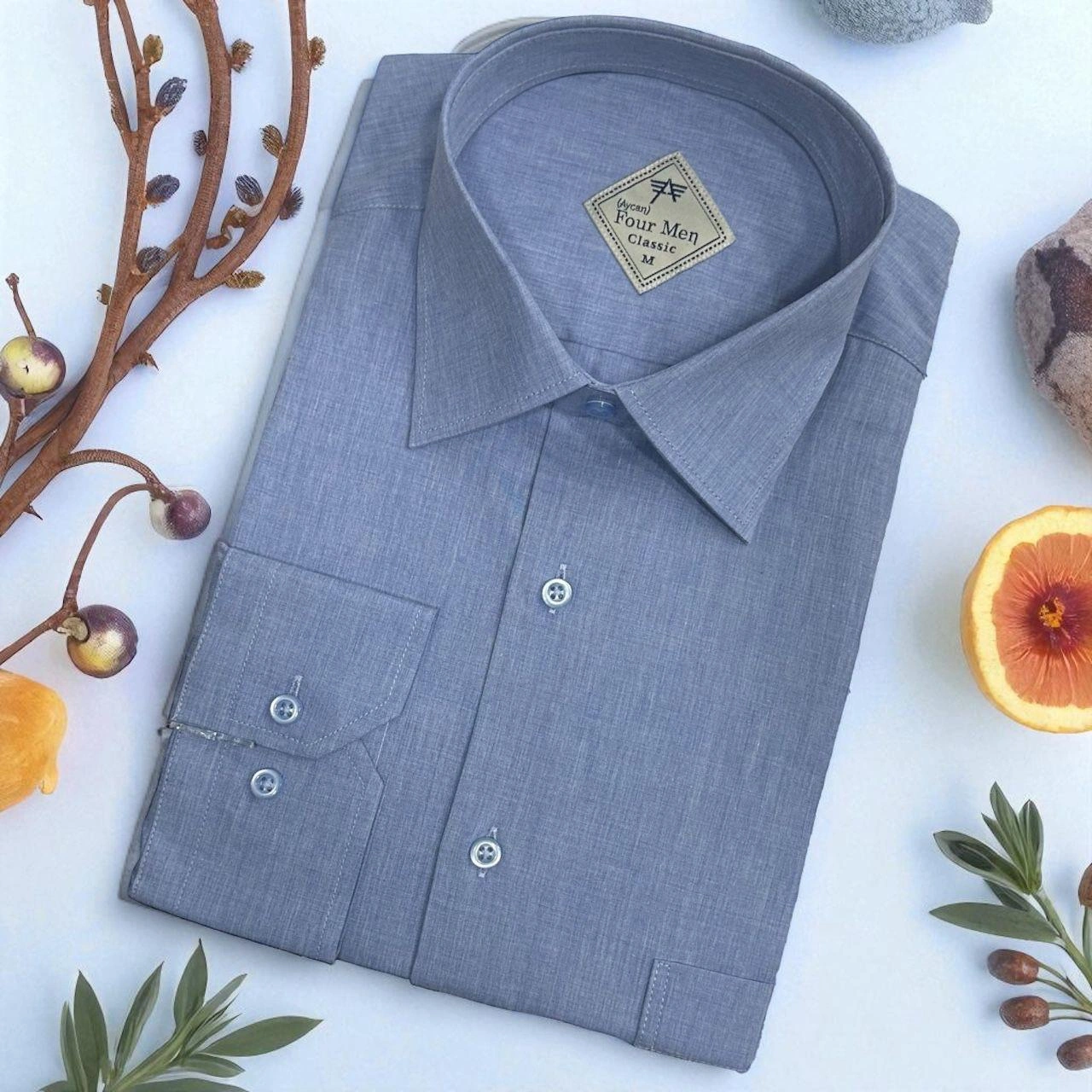 Klasik %100 Cotton Uzun Kollu Terletmeyen Kışlık Flanel Kumaş İndigo Mavi Gömlek Regular Kalıp -10394 Açik Mavi