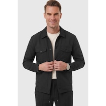 Deep Sea Deepsea Siyah Slim Fit Gofre Dokulu Yazlık Spor Takım Elbise Yarım Astarlı Likralı 2 Li Kombin 2604007