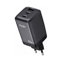Schitec 65w Gan 3 Çıkışlı 2xtype-c + Usba Qc 3.0 Hızlı Şarj Adaptörü Başlığı Hg/ta-56eu Siyah
