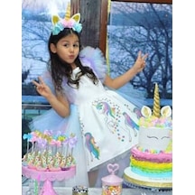 Unicorn Baskılı My Little Pony Kız Çocuk Doğum Günü Elbise&Kostüm