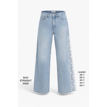 Miss Poem Kadın Açık Mavi Dantel Detaylı Straight Wide Jean Pantolon A.mavi