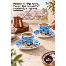 5 Adet Yöresel İkili Fincan Seti Porselen İki Parça Kahve Fincanı, Türk Kahvesi Ve Espresso İçin, Cup Mug Diğer