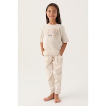 U.s. Polo Assn Lisanslı Floral Pattern Kız Çocuk Pijama Takımı Bej