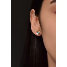925 Ayar Gümüş Rose Kaplama Zirkon Taşlı Aralık Ayı Doğum Taşlı Frezya Çiçeği Küpe UVPTS300343-12
