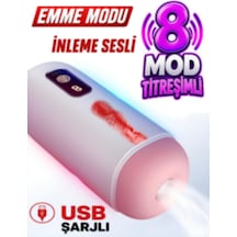 Erofoni Emiş Modlu İnleme Sesli Usb Şarjlı Otomatik Akıllı 8 Mod Titreşimli 18 Cm Yapay Suni Vajina Mastürbatör