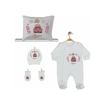 Pia Baby Gl 2010 İsme Özel Arabalı Bebek Yastık Tulum Set Pembe