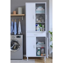 Eliusta Luma Kapaklı & Çekmeceli Banyo Dolabı 60 Cm Genişlikte Beyaz Dolap 60x173x32,5 Cm Depolama Dolabı Beyaz