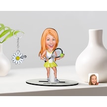 Kişiye Özel Kadın Tenis Oyuncusu Karikatürlü 3D Ahşap Biblo Ve Is (473567008)