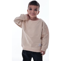 Erkek Çocuk Krem Sweatshirt %100 Pamuk, Yumuşak Kumaş, Rahat Kalıp, Günlük Spor Stil Krem