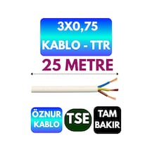 Öznur 3x0,75 Ttr Kablo Beyaz Metre Seçenekli - 25 Metre